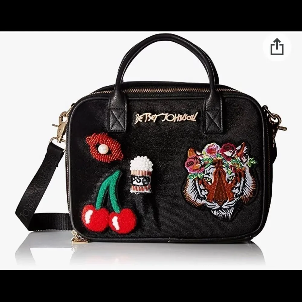 RARE BETSEY LUNCH TOTE APPLIQUE TIGER, CHERRY, EYE AND POPCORN